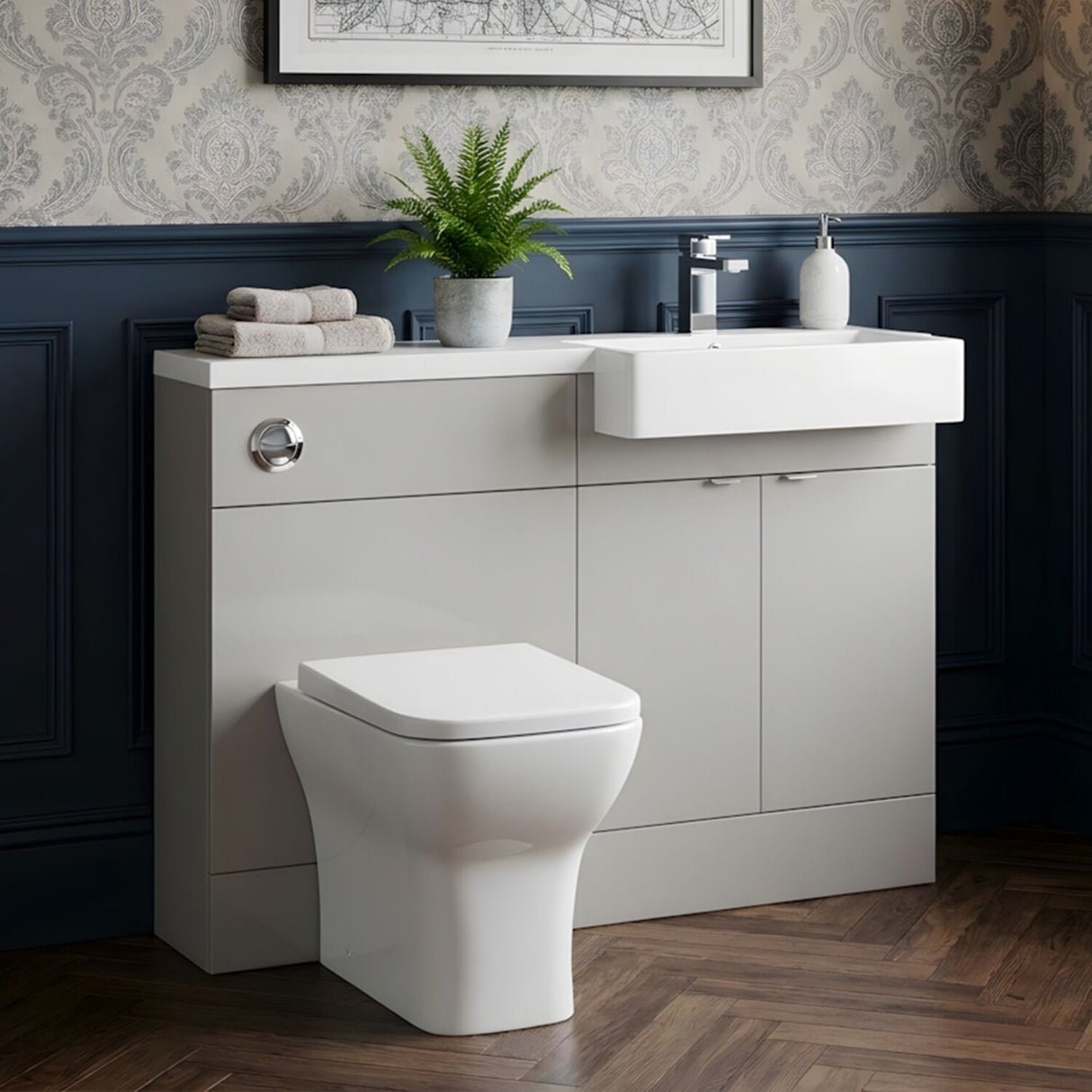 [BFDY3251] Alrewas Contemporary 2 Door Right-Hand Floor Standing Combination Unit with Basin, Pebble Grey, 1100mm - Silo