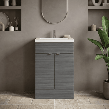[BFDY507A] Alrewas Contemporary 2 Door Floor Standing Vanity Unit with Basin, 600mm, Choice of Colour - Silo