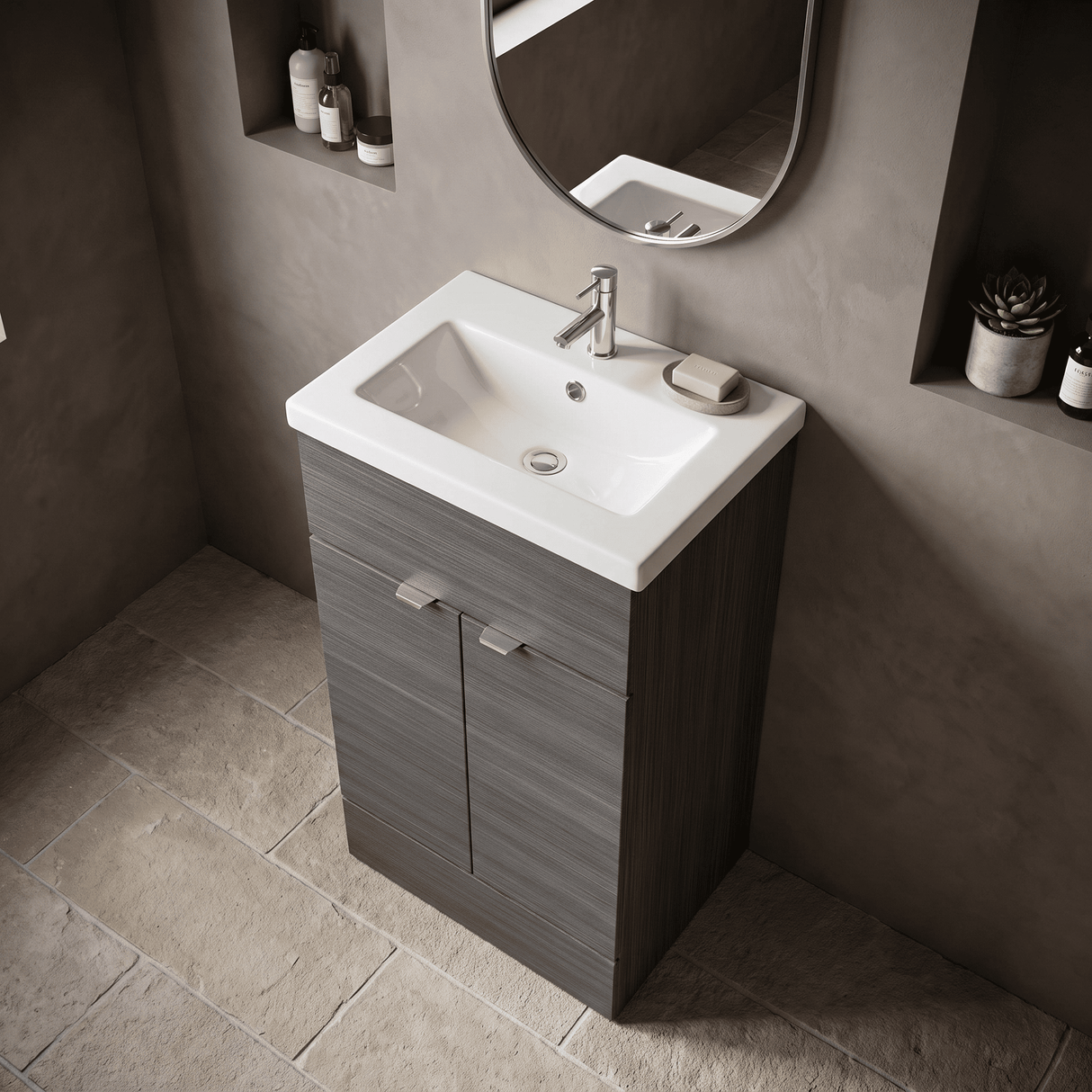 [BFDY524A] Alrewas Contemporary 2 Door Floor Standing Vanity Unit with Basin, 500mm, Choice of Colour