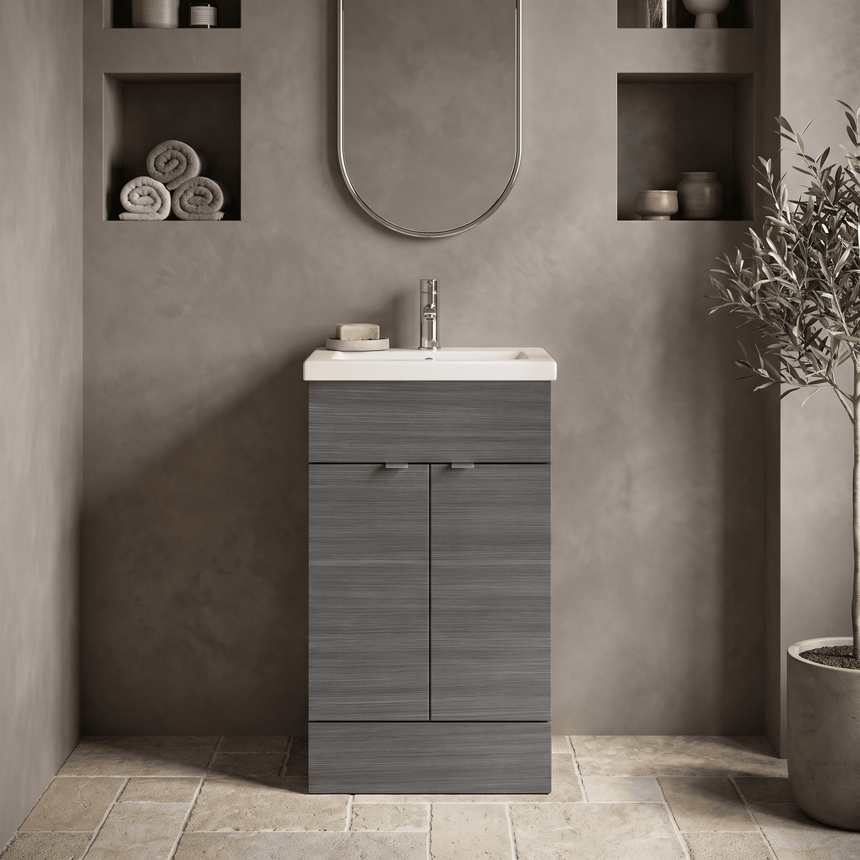 [BFDY524A] Alrewas Contemporary 2 Door Floor Standing Vanity Unit with Basin, 500mm, Choice of Colour - Silo