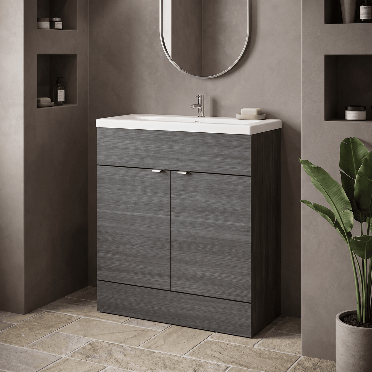 [BFDY528A] Alrewas Contemporary 2 Door Floor Standing Vanity Unit with Basin, 800mm, Choice of Colour
