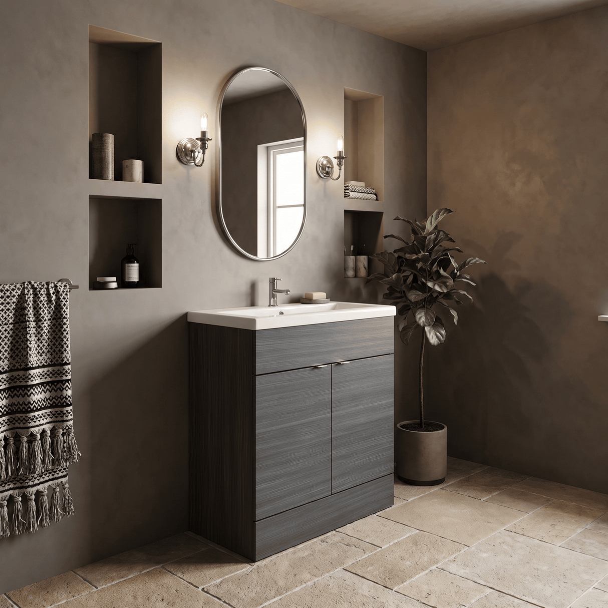 [BFDY528A] Alrewas Contemporary 2 Door Floor Standing Vanity Unit with Basin, 800mm, Choice of Colour