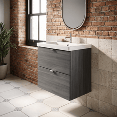 [BFDY530A] Alrewas Contemporary 2 Drawer Wall Hung Vanity Unit with Basin, 600mm, Choice of Colour