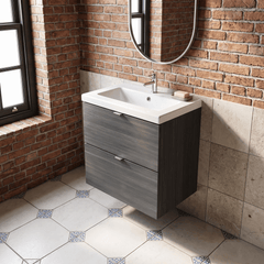 [BFDY530A] Alrewas Contemporary 2 Drawer Wall Hung Vanity Unit with Basin, 600mm, Choice of Colour