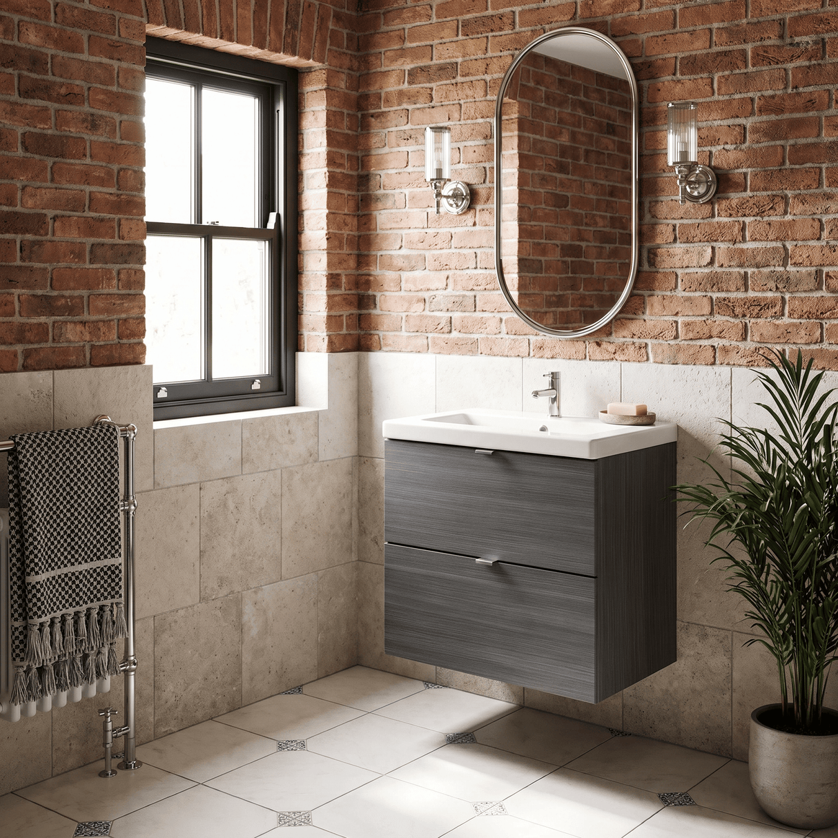 [BFDY530A] Alrewas Contemporary 2 Drawer Wall Hung Vanity Unit with Basin, 600mm, Choice of Colour