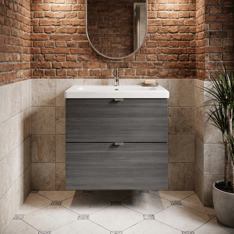 [BFDY530A] Alrewas Contemporary 2 Drawer Wall Hung Vanity Unit with Basin, 600mm, Choice of Colour - Silo