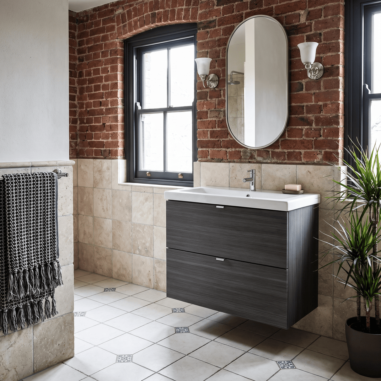 [BFDY531A] Alrewas Contemporary 2 Drawer Wall Hung Vanity Unit with Basin, 800mm, Choice of Colour