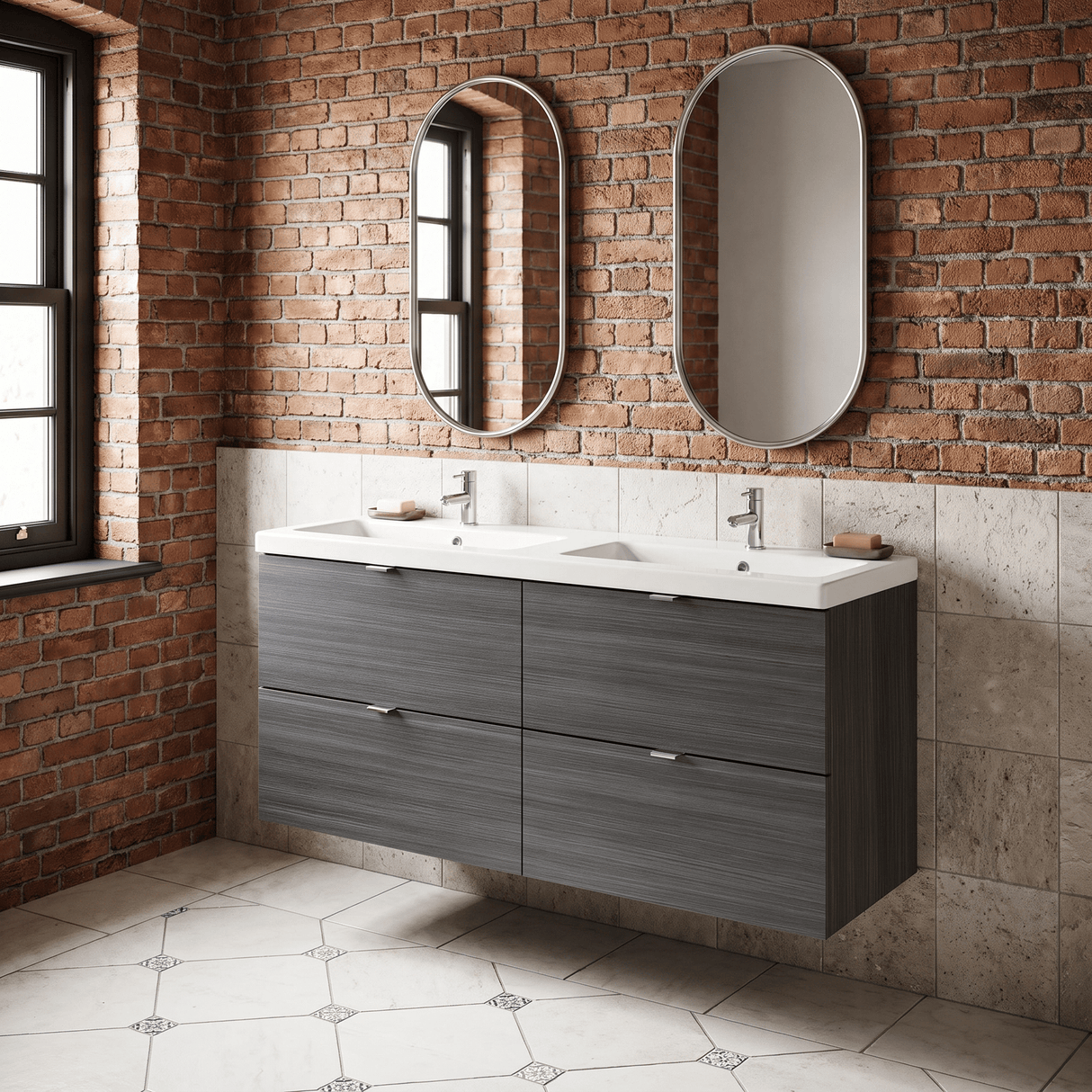 [BFDY532A] Alrewas Contemporary 4 Drawer Wall Hung Vanity Unit with Basin, 1200mm, Choice of Colour
