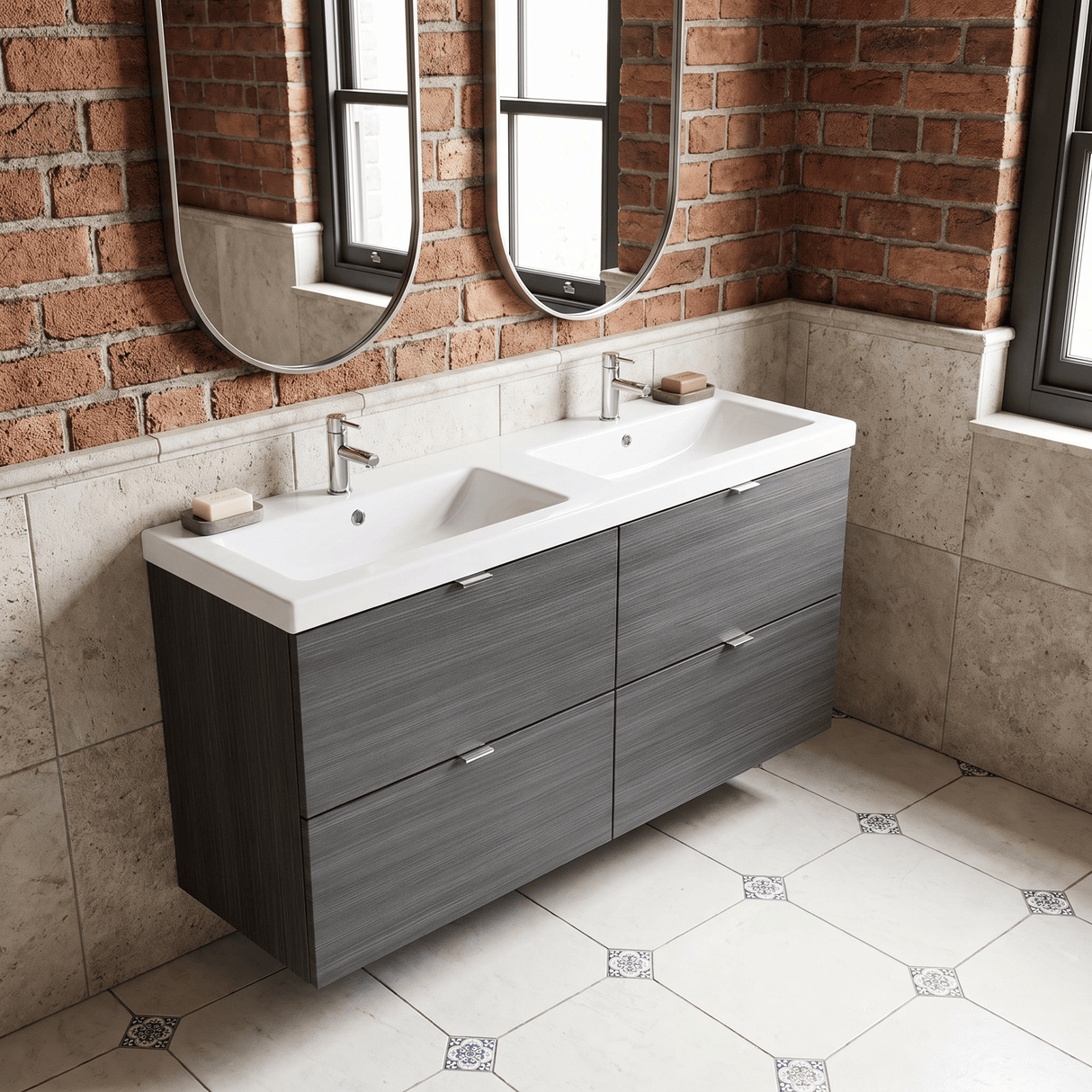 [BFDY532A] Alrewas Contemporary 4 Drawer Wall Hung Vanity Unit with Basin, 1200mm, Choice of Colour