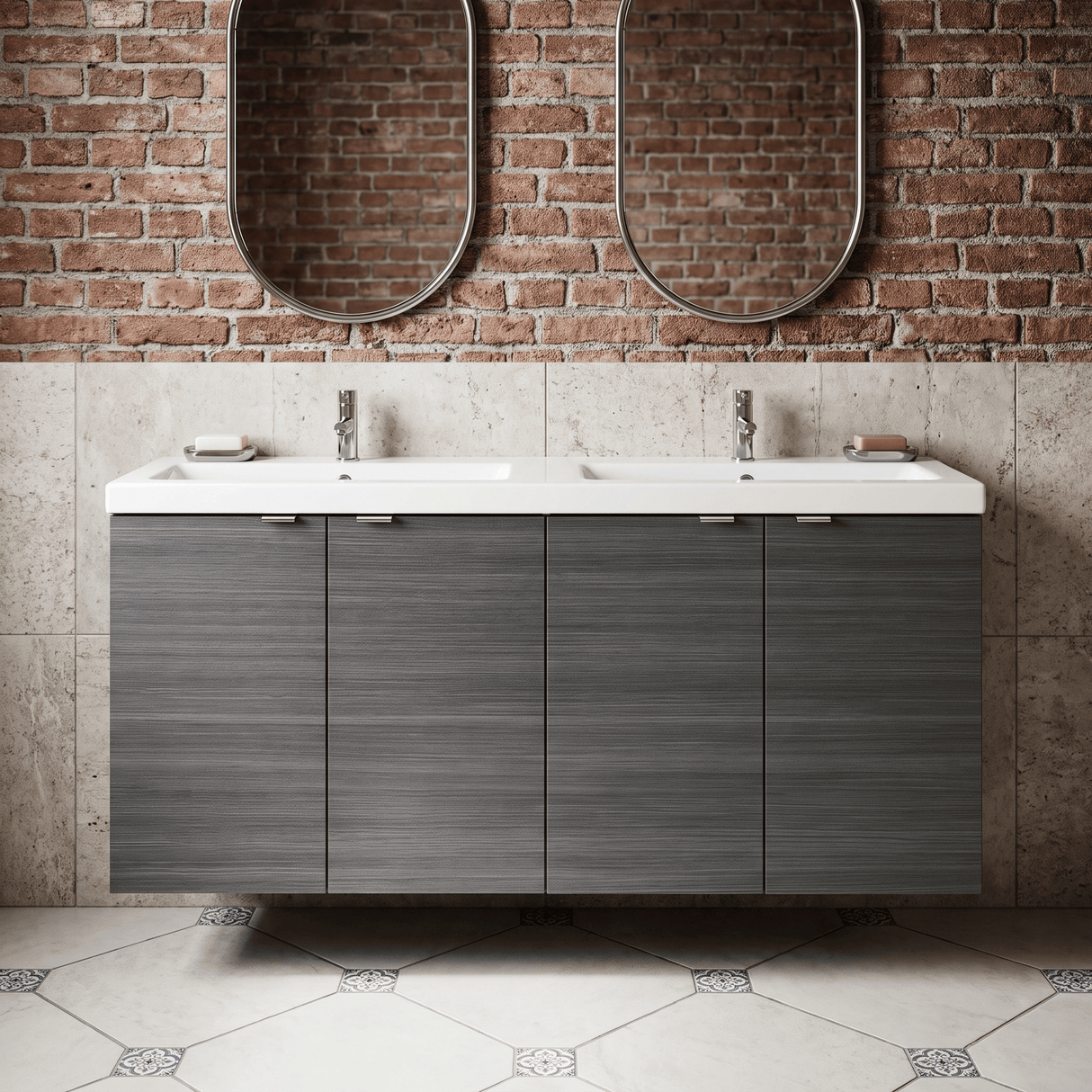 [BFDY533A] Alrewas Contemporary 2 Door Wall Hung Vanity Unit with Basin, Anthracite Woodgrain, 1200mm - Silo