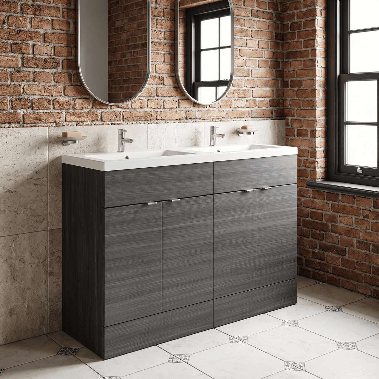 [BFDY534A] Alrewas Contemporary 2 Door Floor Standing Vanity Unit with Basin, 1200mm, Choice of Colour