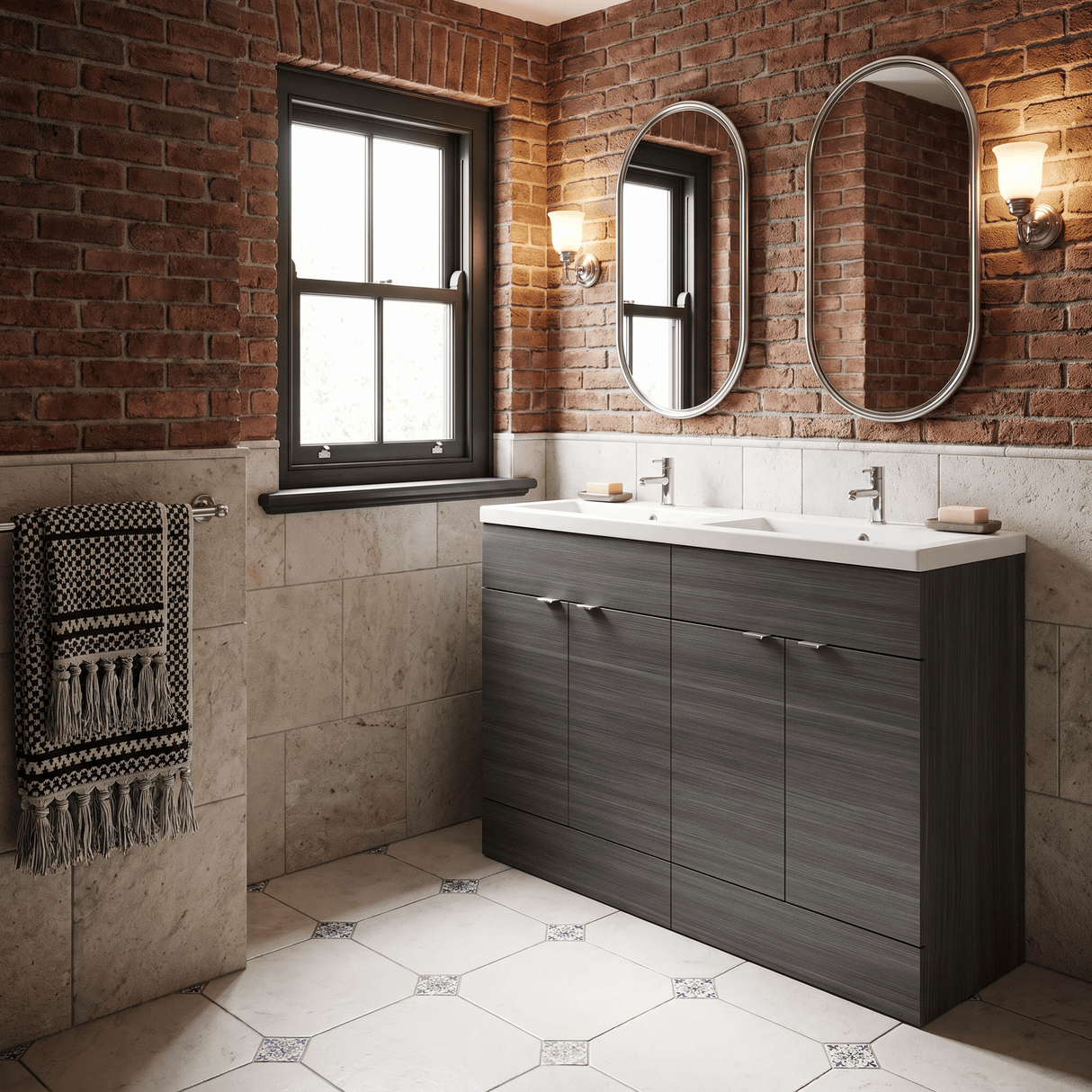 [BFDY534A] Alrewas Contemporary 2 Door Floor Standing Vanity Unit with Basin, 1200mm, Choice of Colour