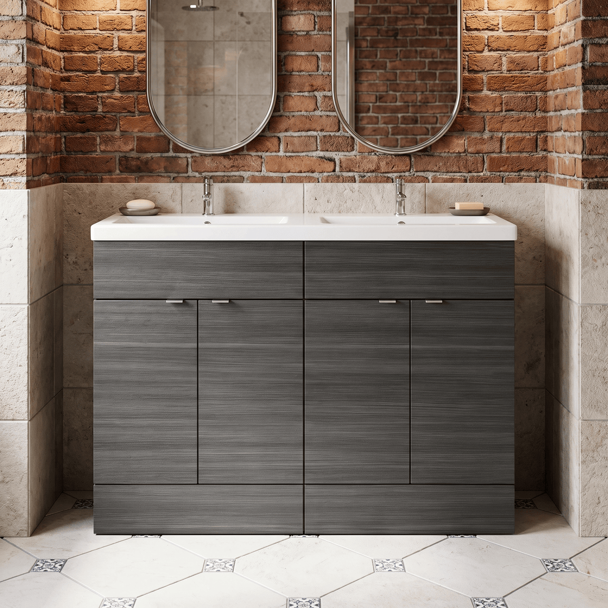 [BFDY534A] Alrewas Contemporary 2 Door Floor Standing Vanity Unit with Basin, 1200mm, Choice of Colour - Silo
