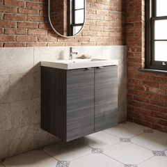 [BFDY536A] Alrewas Contemporary 2 Door Wall Hung Vanity Unit with Basin, Anthracite Woodgrain, 600mm - Lifestyle 1