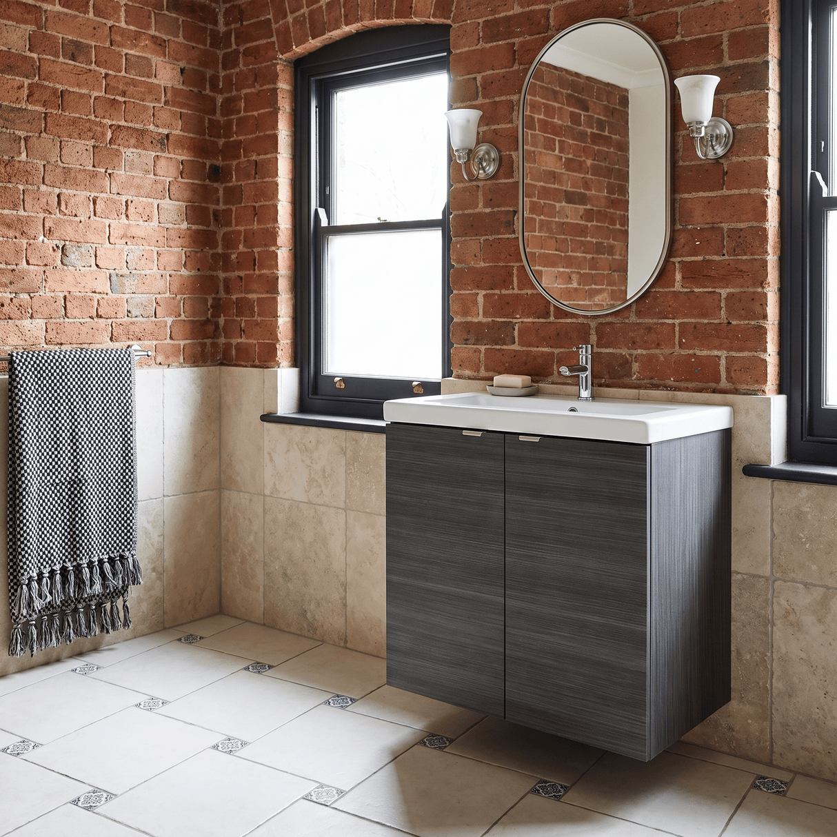 [BFDY536A] Alrewas Contemporary 2 Door Wall Hung Vanity Unit with Basin, Anthracite Woodgrain, 600mm - Lifestyle 3