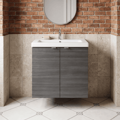 [BFDY536A] Alrewas Contemporary 2 Door Wall Hung Vanity Unit with Basin, Anthracite Woodgrain, 600mm - Silo