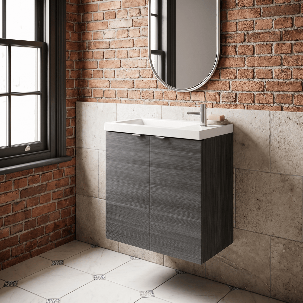 [BFDY538] Alrewas Contemporary 2 Door Wall Hung Vanity Unit with Basin, Anthracite Woodgrain, 500mm - Lifestyle 1