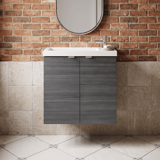 [BFDY538] Alrewas Contemporary 2 Door Wall Hung Vanity Unit with Basin, Anthracite Woodgrain, 500mm - Silo