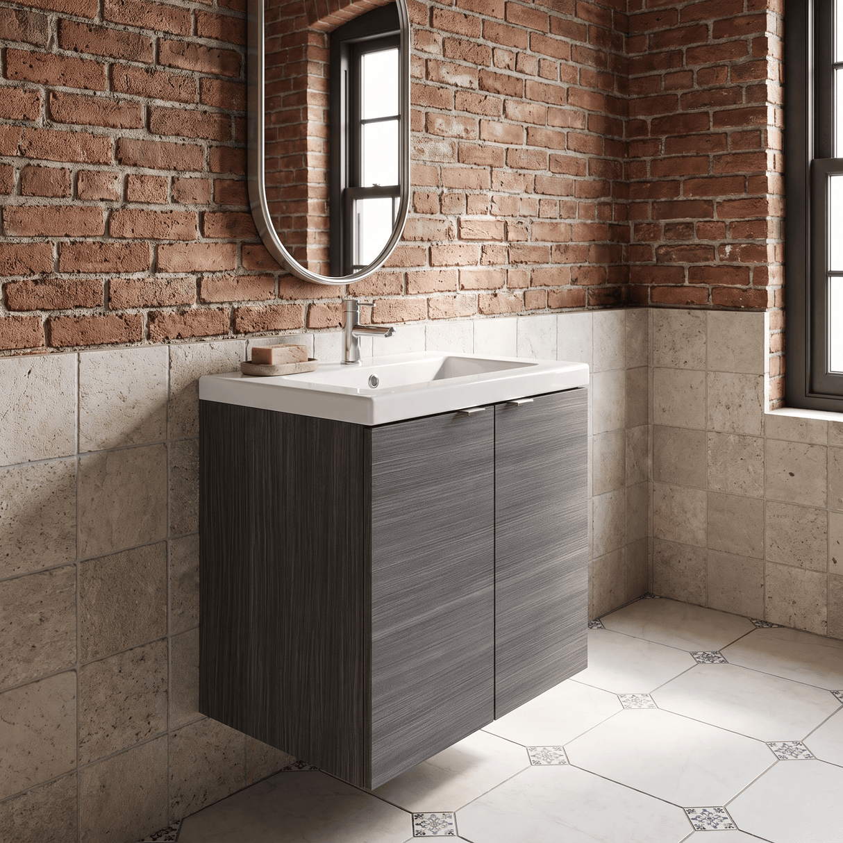 [BFDY540A] Alrewas Contemporary 2 Door Wall Hung Vanity Unit with Ceramic Basin, 500mm, Choice of Colour