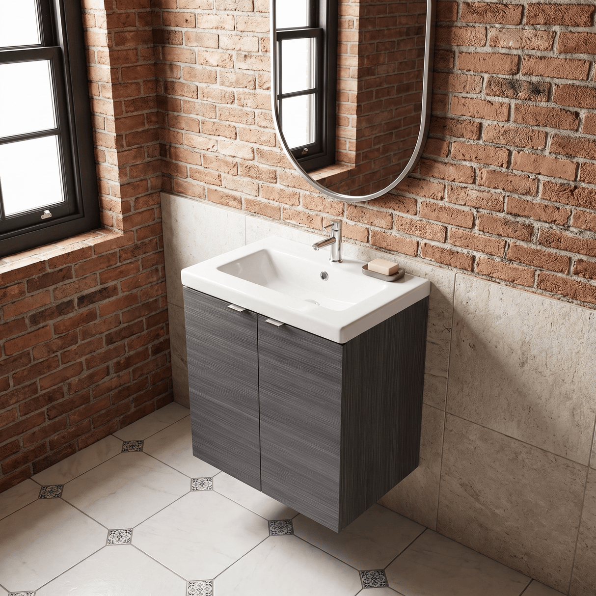 [BFDY540A] Alrewas Contemporary 2 Door Wall Hung Vanity Unit with Ceramic Basin, 500mm, Choice of Colour