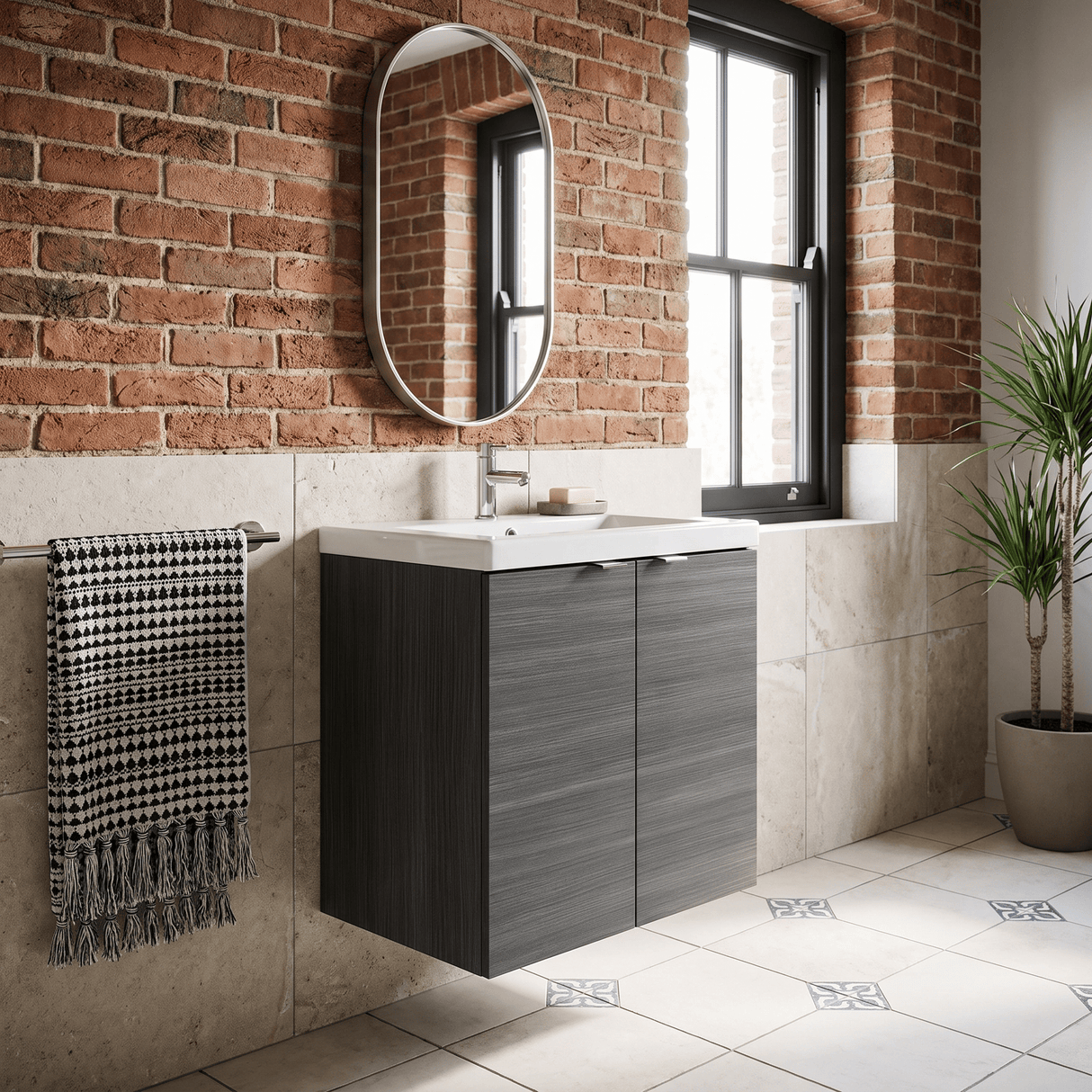 [BFDY540A] Alrewas Contemporary 2 Door Wall Hung Vanity Unit with Ceramic Basin, 500mm, Choice of Colour