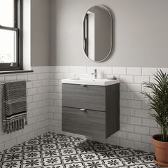 [BFDY541A] Alrewas Contemporary 2 Drawer Wall Hung Vanity Unit with Ceramic Basin, 500mm, Choice of Colour