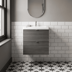 [BFDY541A] Alrewas Contemporary 2 Drawer Wall Hung Vanity Unit with Ceramic Basin, 500mm, Choice of Colour - Silo