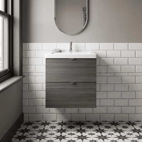 [BFDY541A] Alrewas Contemporary 2 Drawer Wall Hung Vanity Unit with Ceramic Basin, 500mm, Choice of Colour - Silo