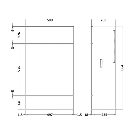 [BFDY545] Alrewas Contemporary 2 Door Right-Hand Floor Standing Combination Unit with Basin, Anthracite Woodgrain, 1000mm - Technical Drawing