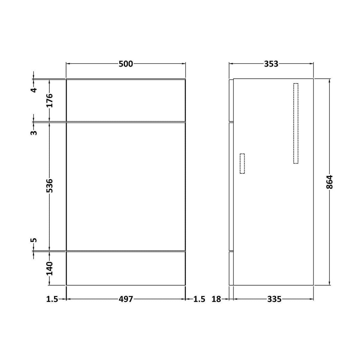 [BFDY546] Alrewas Contemporary 2 Door Left-Hand Floor Standing Combination Unit with Basin, Anthracite Woodgrain, 1100mm - Technical Drawing