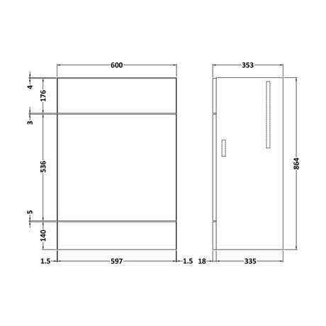 [BFDY548] 600 WC Unit (355mm Deep) - Technical Drawing