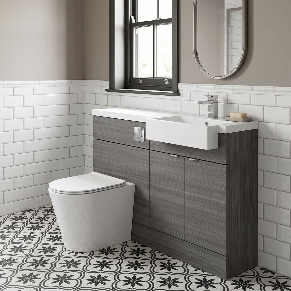 [BFDY549] Alrewas Contemporary Floor Standing Vanity WC Combination Unit with Semi-Recessed Basin, Right Hand, 1000mm, Choice of Colour