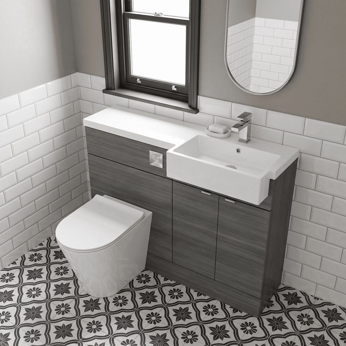[BFDY549] Alrewas Contemporary Floor Standing Vanity WC Combination Unit with Semi-Recessed Basin, Right Hand, 1000mm, Choice of Colour
