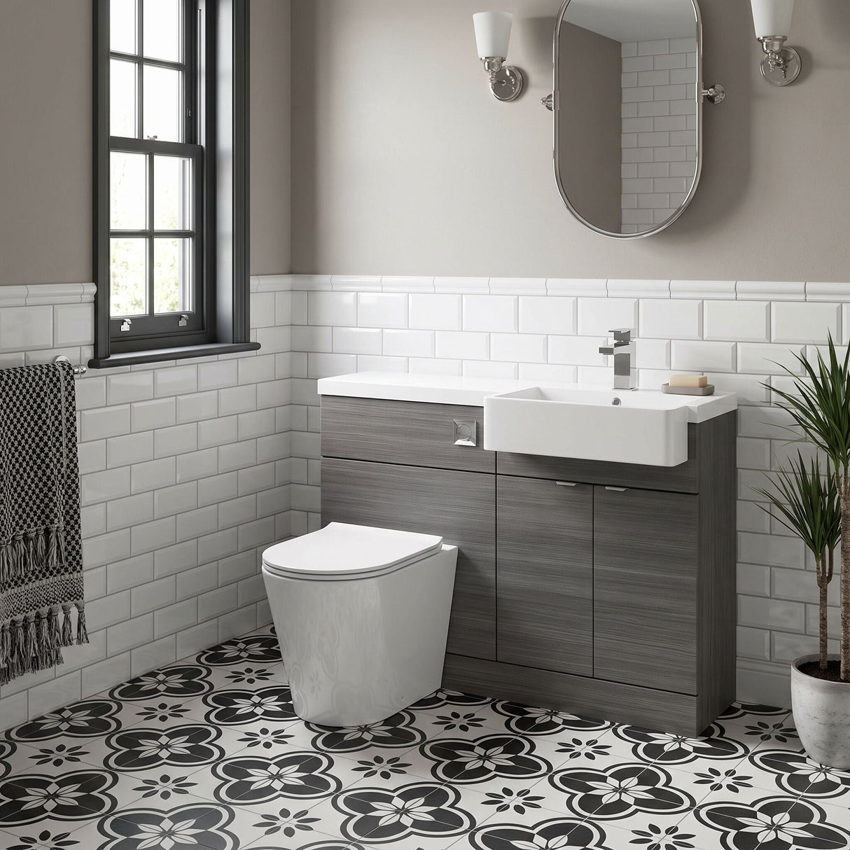 [BFDY549] Alrewas Contemporary Floor Standing Vanity WC Combination Unit with Semi-Recessed Basin, Right Hand, 1000mm, Choice of Colour
