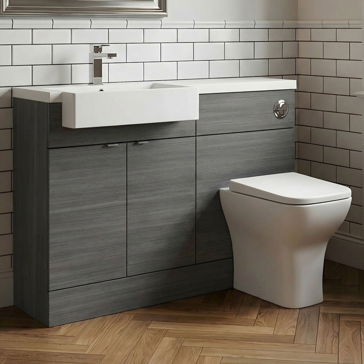 [BFDY550] Alrewas Contemporary Floor Standing Vanity WC Combination Unit with Semi-Recessed Basin, Left Hand, 1100mm, Choice of Colour - Silo