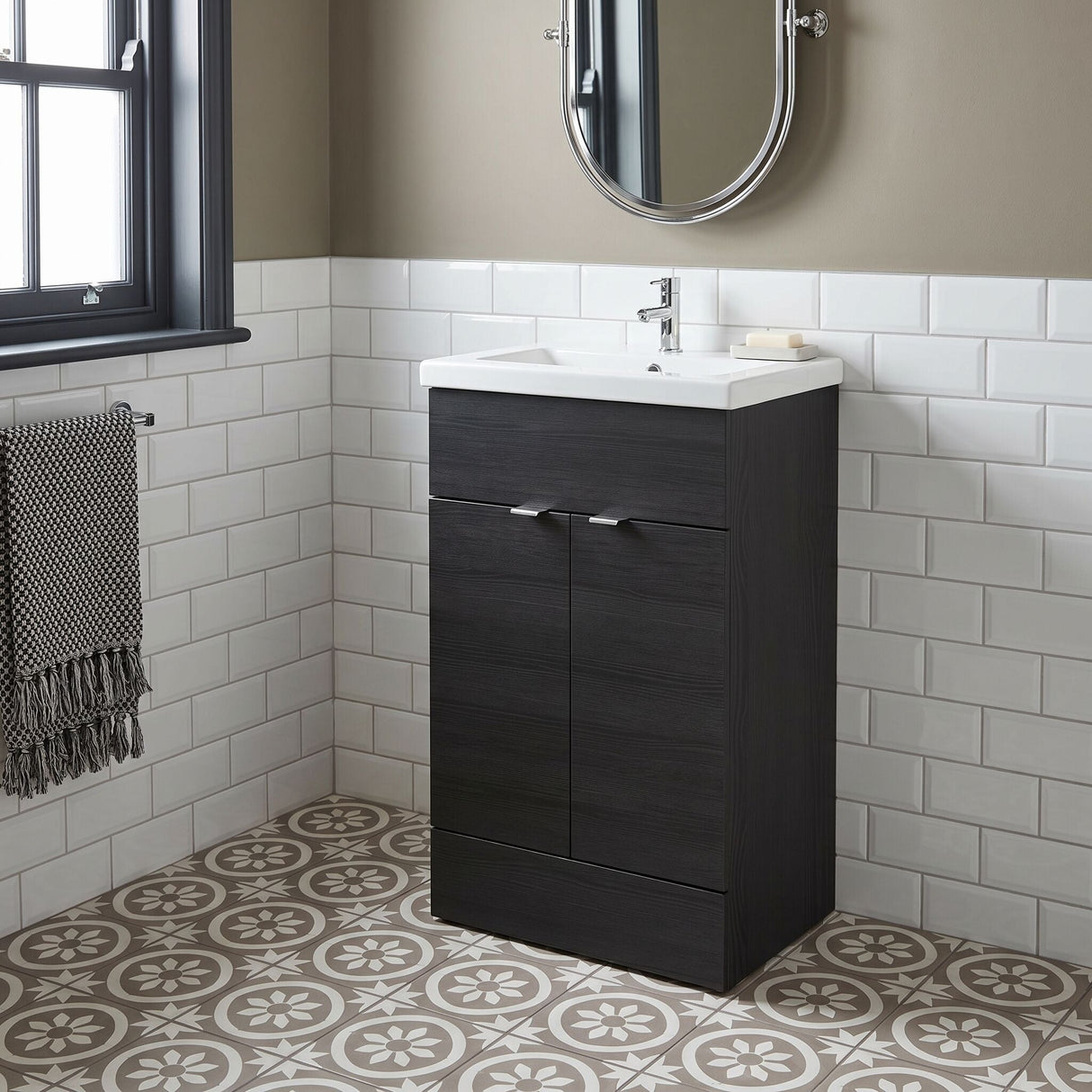 [BFDY624A] Alrewas Contemporary 2 Door Floor Standing Vanity Unit with Basin, 500mm, Choice of Colour
