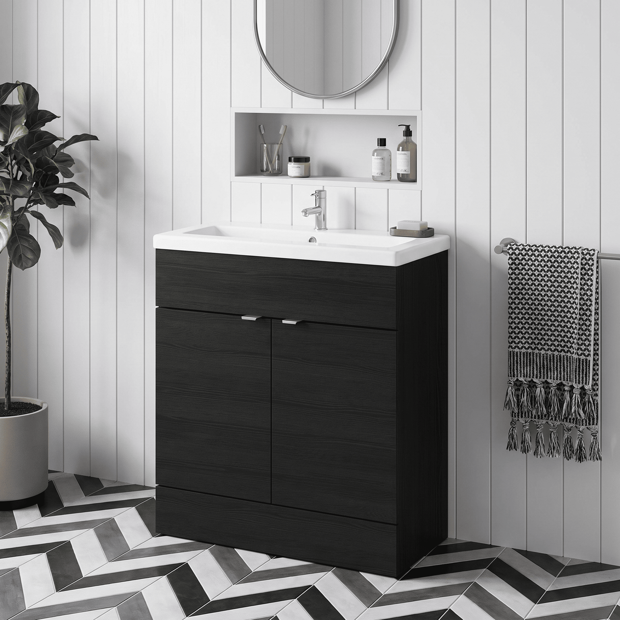 [BFDY628A] Alrewas Contemporary 2 Door Floor Standing Vanity Unit with Basin, 800mm, Choice of Colour