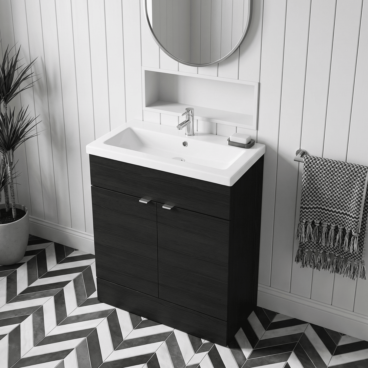 [BFDY628A] Alrewas Contemporary 2 Door Floor Standing Vanity Unit with Basin, 800mm, Choice of Colour
