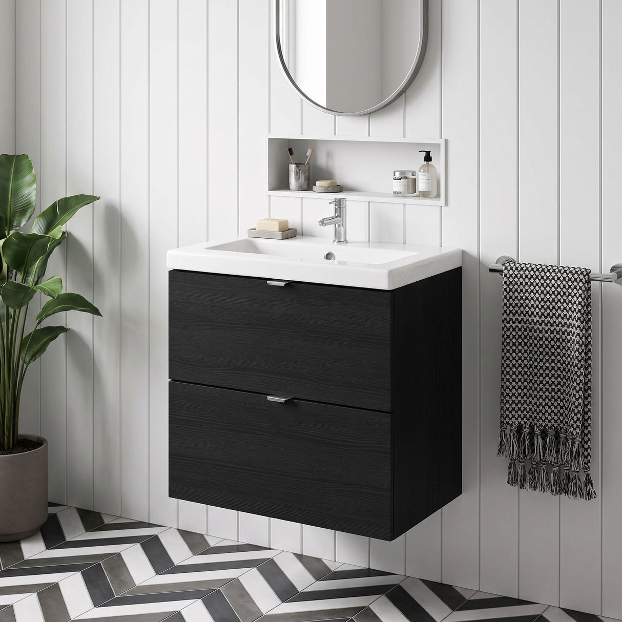 [BFDY630A] Alrewas Contemporary 2 Drawer Wall Hung Vanity Unit with Basin, 600mm, Choice of Colour