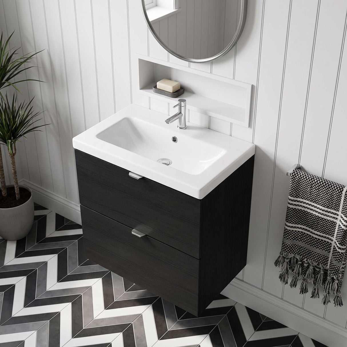 [BFDY630A] Alrewas Contemporary 2 Drawer Wall Hung Vanity Unit with Basin, 600mm, Choice of Colour