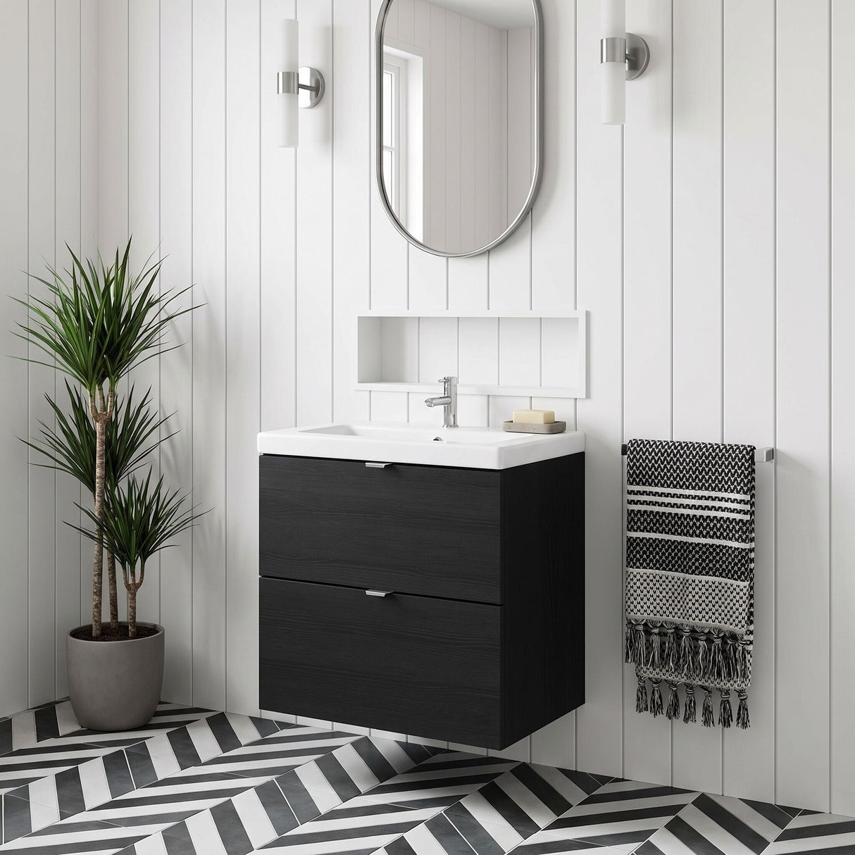 [BFDY630A] Alrewas Contemporary 2 Drawer Wall Hung Vanity Unit with Basin, 600mm, Choice of Colour