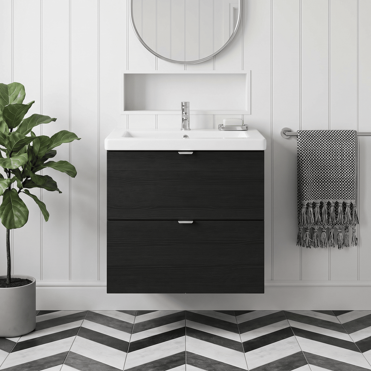 [BFDY630A] Alrewas Contemporary 2 Drawer Wall Hung Vanity Unit with Basin, 600mm, Choice of Colour - Silo
