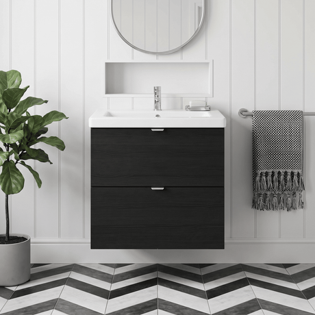 [BFDY630A] Alrewas Contemporary 2 Drawer Wall Hung Vanity Unit with Basin, 600mm, Choice of Colour - Silo