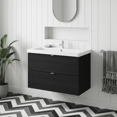 [BFDY631A] Alrewas Contemporary 2 Drawer Wall Hung Vanity Unit with Basin, 800mm, Choice of Colour
