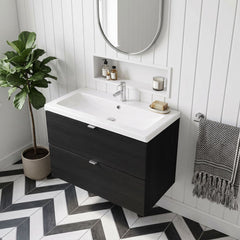 [BFDY631A] Alrewas Contemporary 2 Drawer Wall Hung Vanity Unit with Basin, 800mm, Choice of Colour