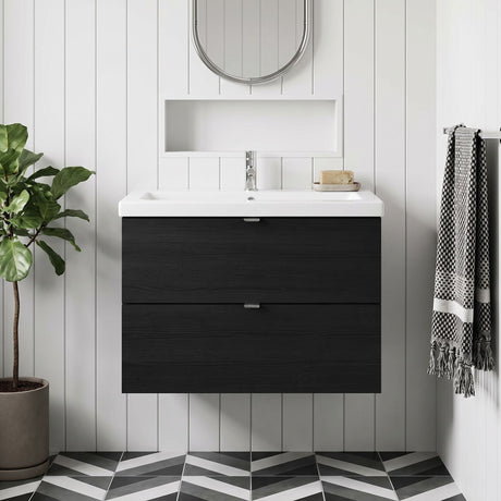 [BFDY631A] Alrewas Contemporary 2 Drawer Wall Hung Vanity Unit with Basin, 800mm, Choice of Colour - Silo