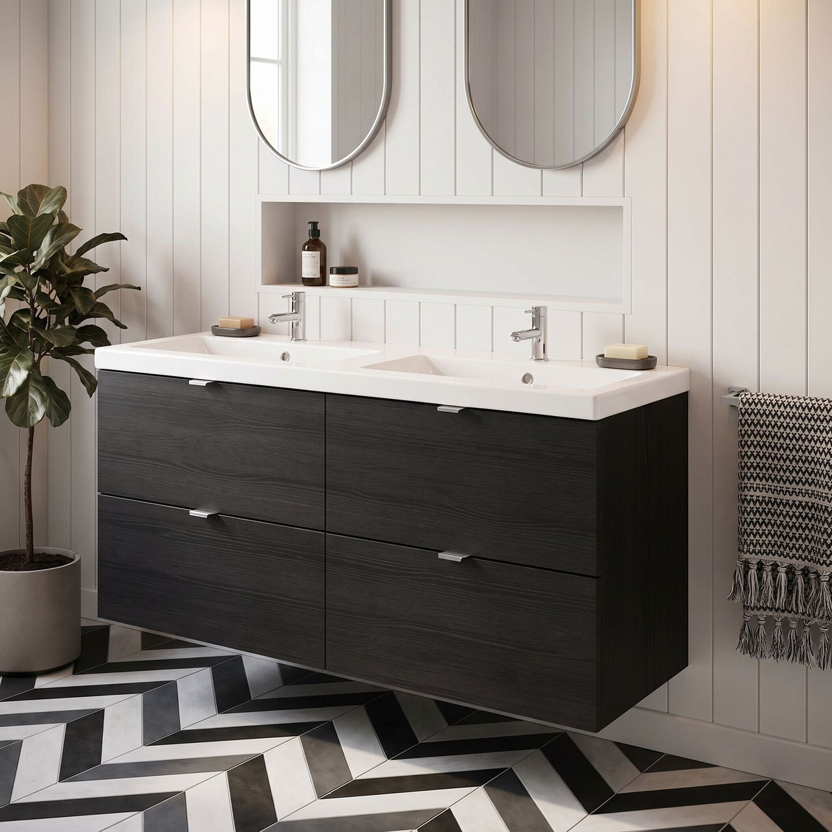 [BFDY632A] Alrewas Contemporary 4 Drawer Wall Hung Vanity Unit with Basin, 1200mm, Choice of Colour