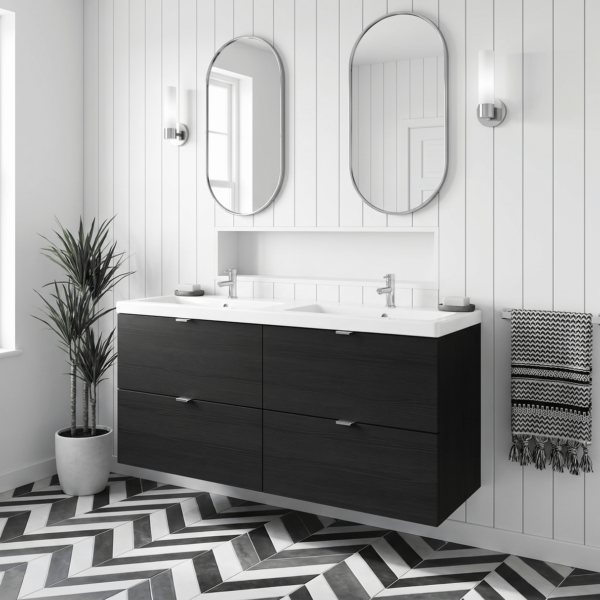 [BFDY632A] Alrewas Contemporary 4 Drawer Wall Hung Vanity Unit with Basin, 1200mm, Choice of Colour