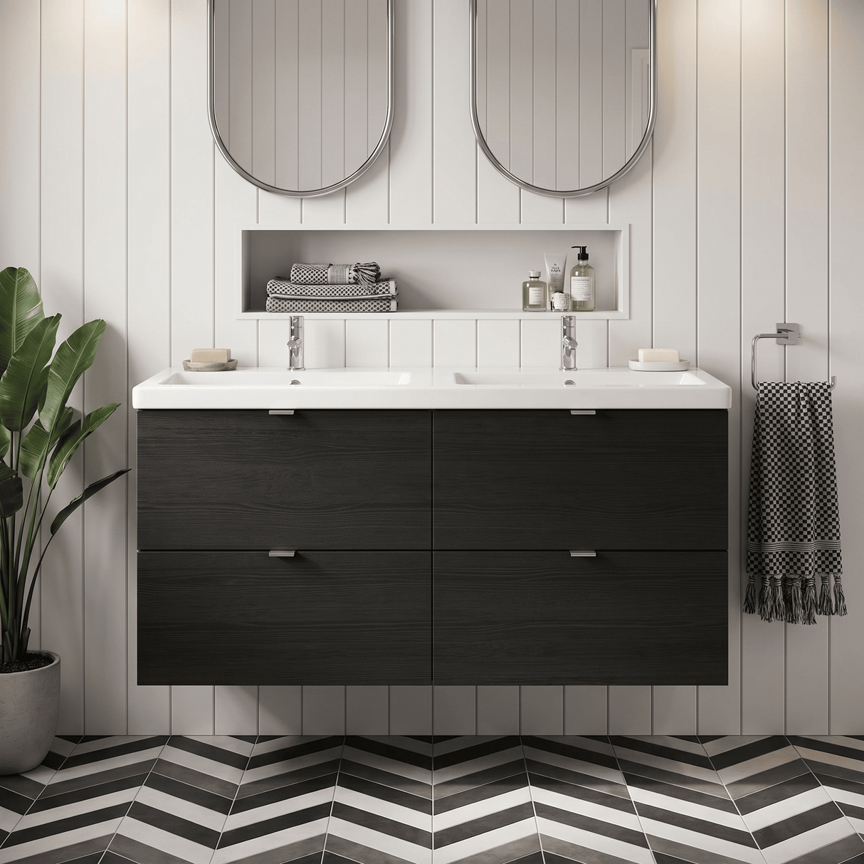 [BFDY632A] Alrewas Contemporary 4 Drawer Wall Hung Vanity Unit with Basin, 1200mm, Choice of Colour - Silo