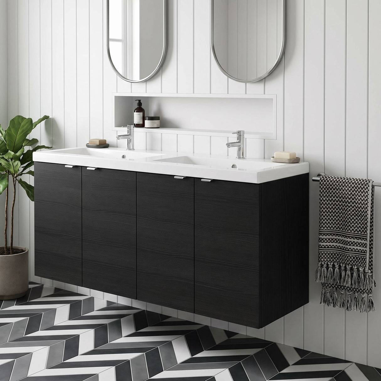 [BFDY633A] Alrewas Contemporary 2 Door Wall Hung Vanity Unit with Basin, Charcoal Black, 1200mm - Lifestyle 1